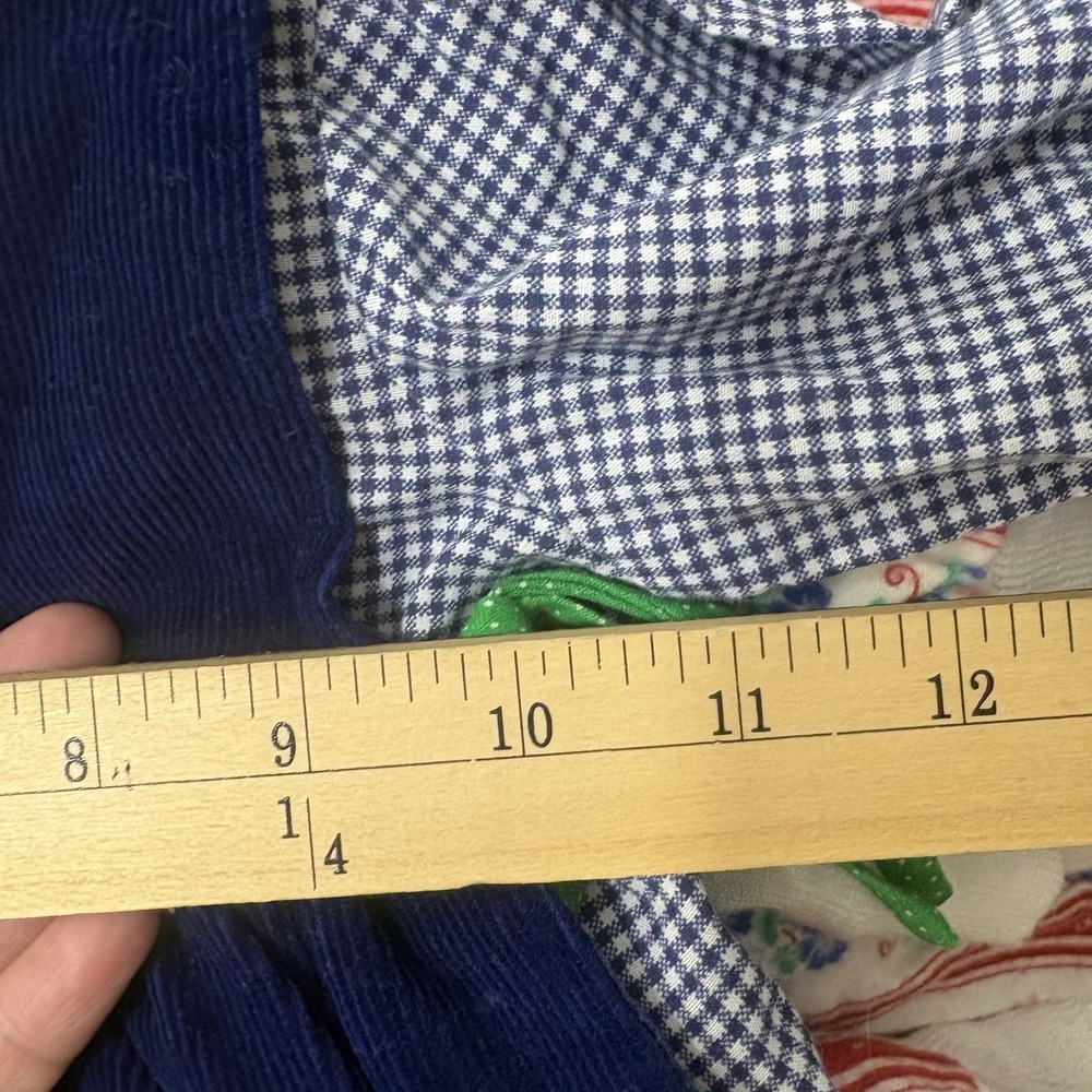Vintage 2 Piece Farm Gingham Dress Navy Corduroy Pinafore Baby Girl Dress 9-12M - Picture 9 of 13